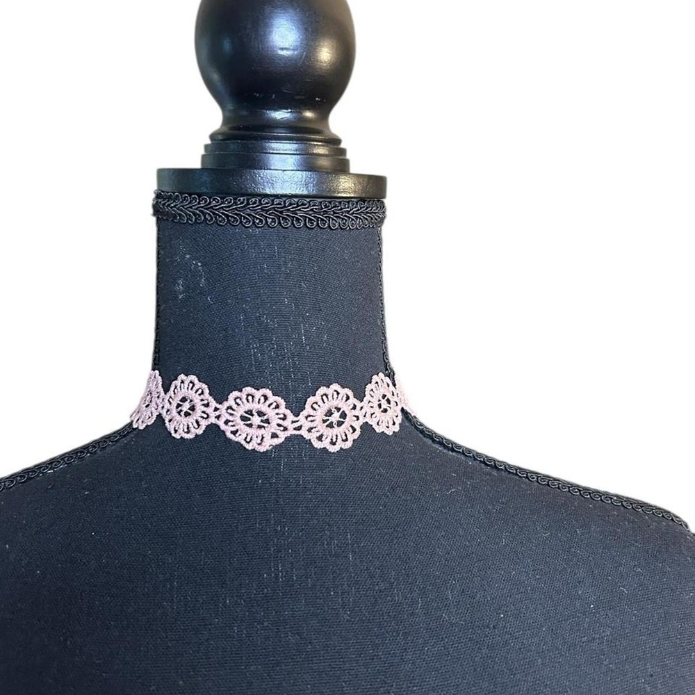 Pink Crochet Floral Lace Choker Necklace Coquette Romantic Goth Adjustable